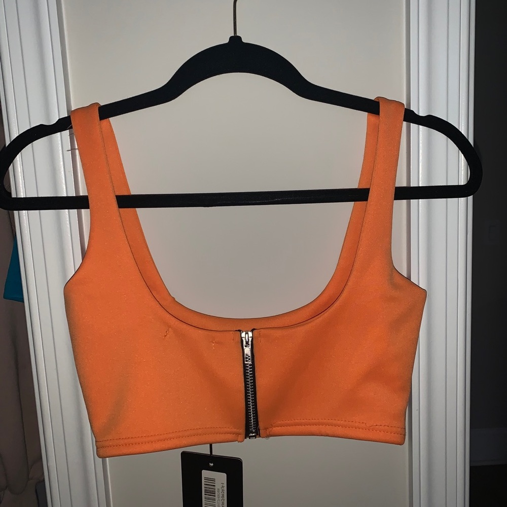 Orange Zip Back Crop Top - Picture 7 of 7